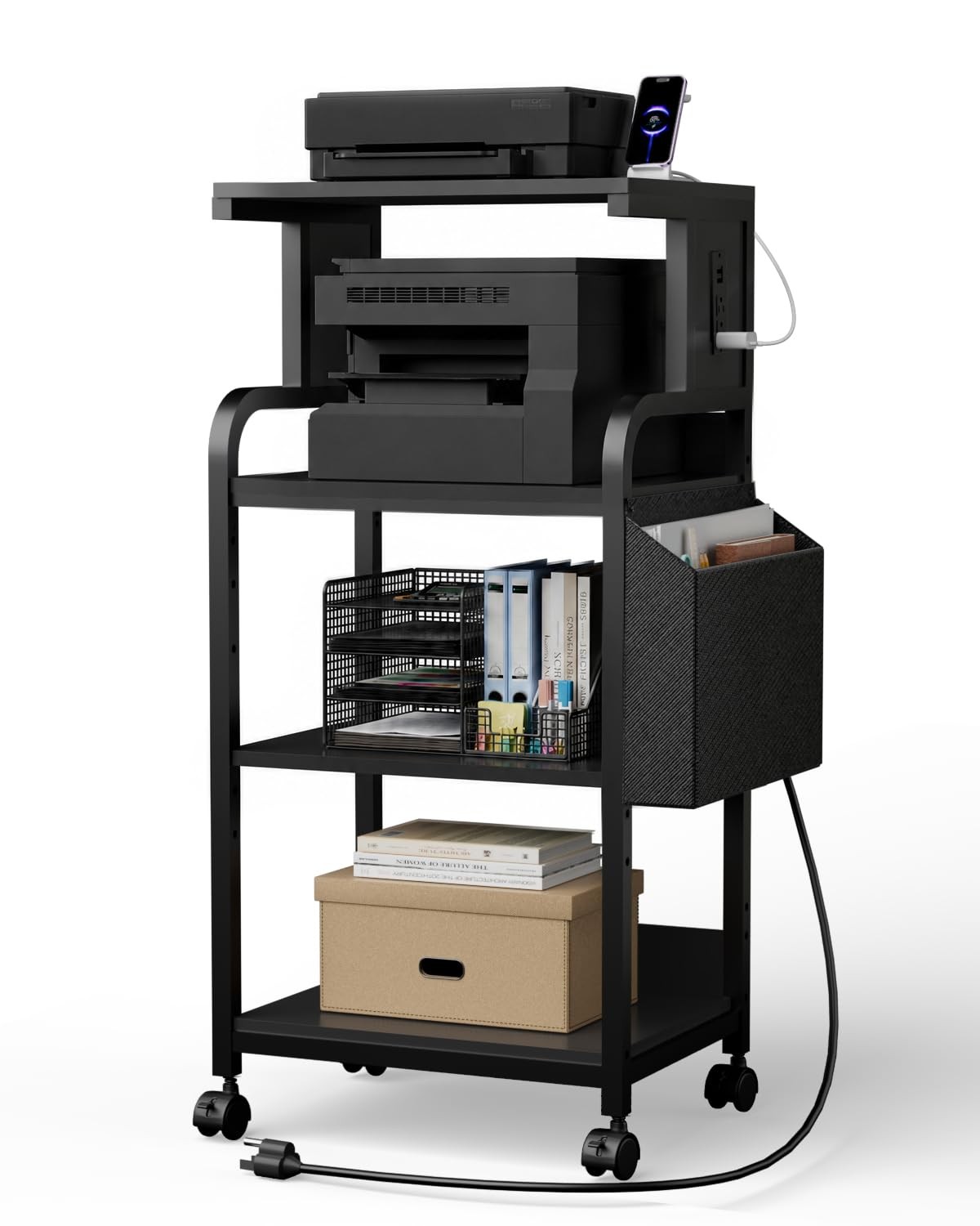 4-Tier Tall Printer Stand with Storage Adjustable Shelf and Bag