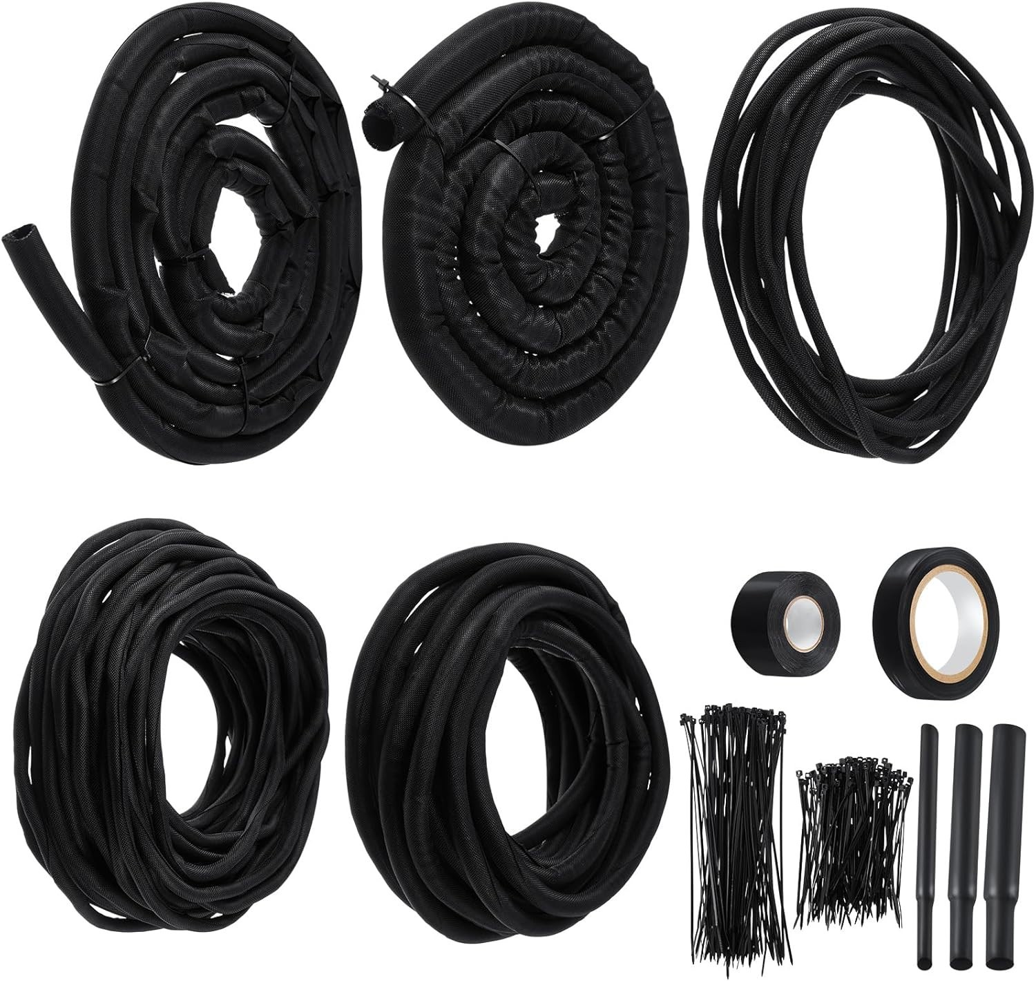 Nuanchu Split Wire Loom Sleeve Master Kit Complete Vehicle Cord and Black 