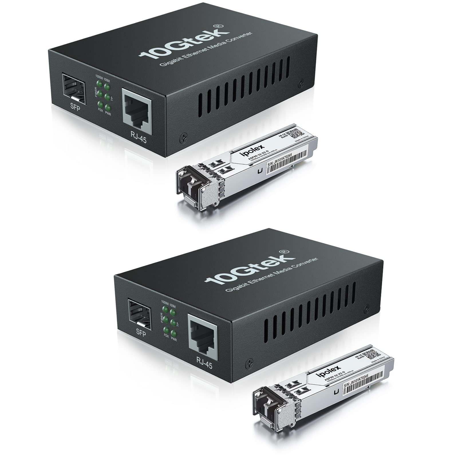 A Pair of BiDi Gigabit Multi-Mode LC Fiber to Ethernet Media Converter with 2...