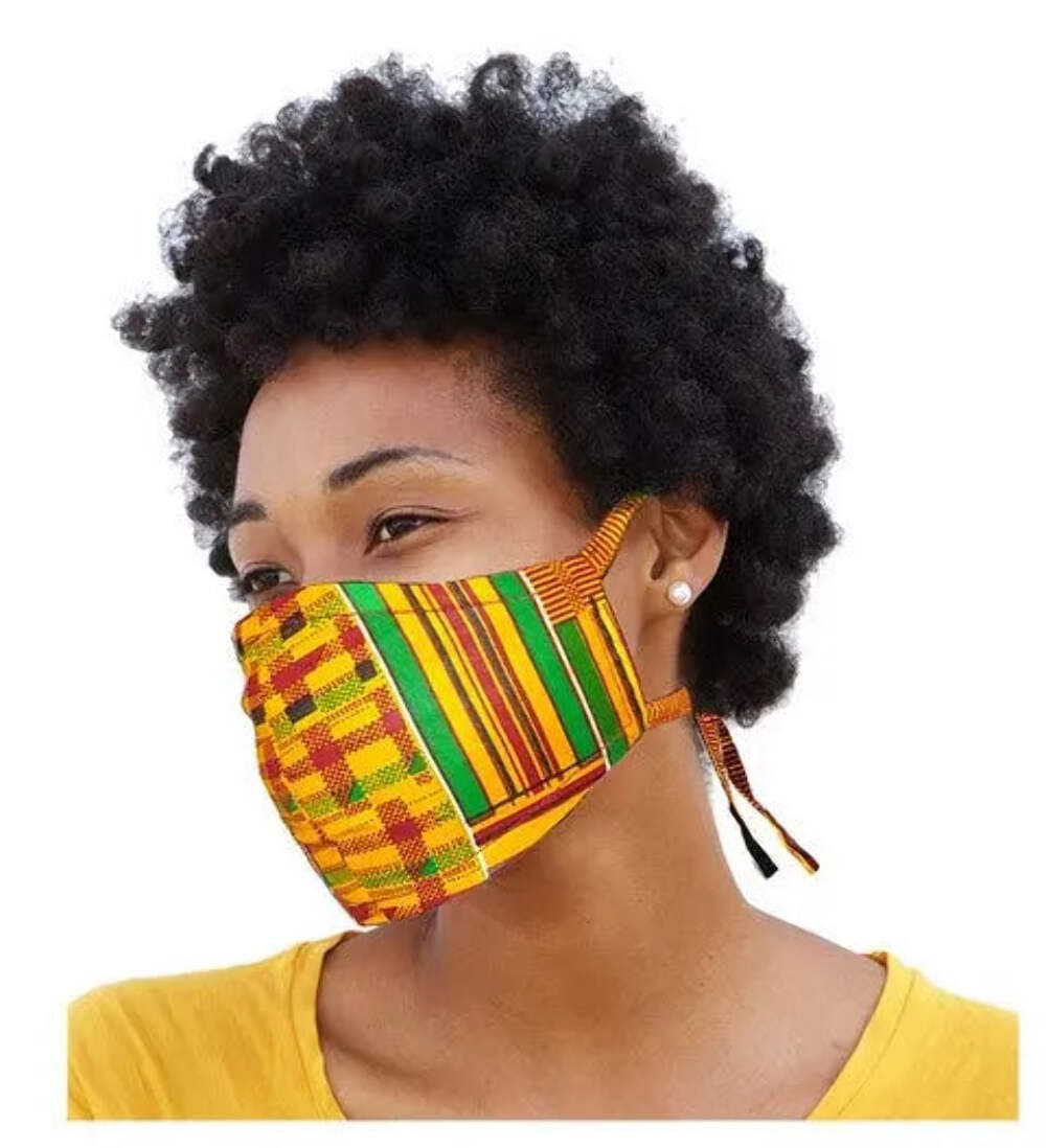 Kente African Print Adjustable, Reusable, Reversible, Face Mask | African Fashio