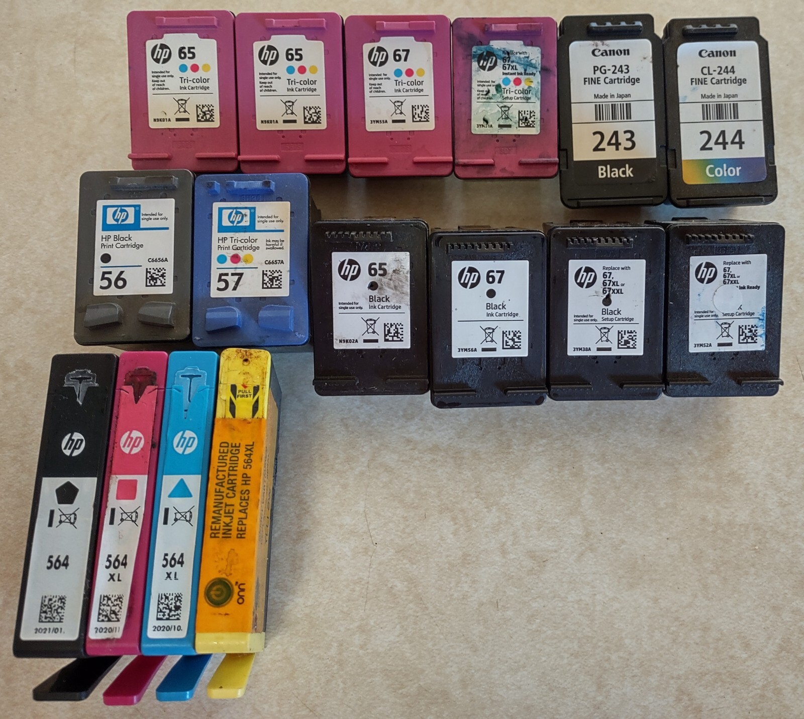 16 Count HP & Cannon Ink Cartridges For Refilling