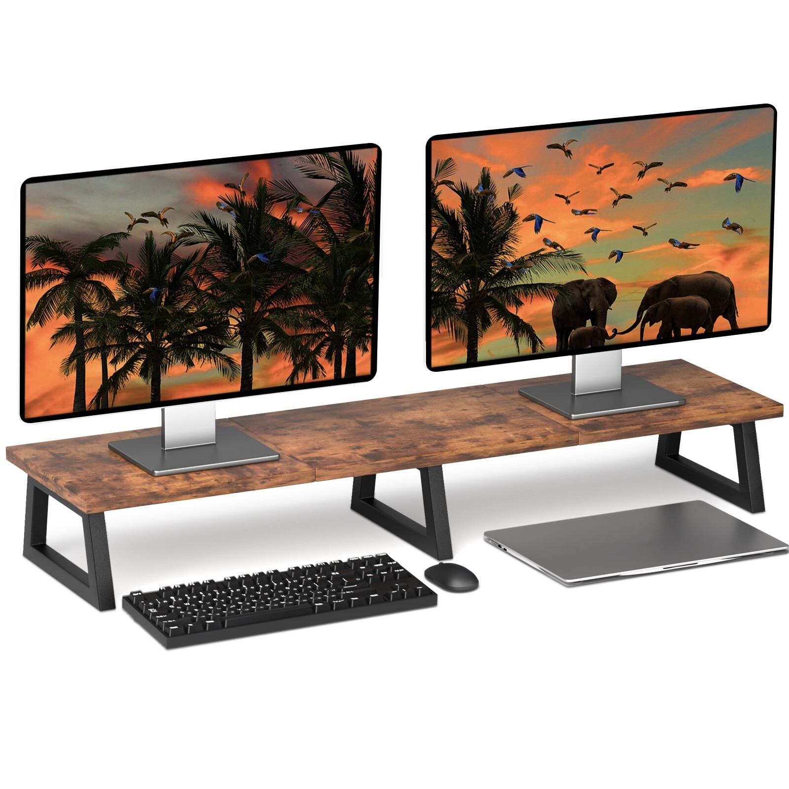 42 inch Dual Monitor Riser White, Desk Organizer Stand for TV Laptop.
