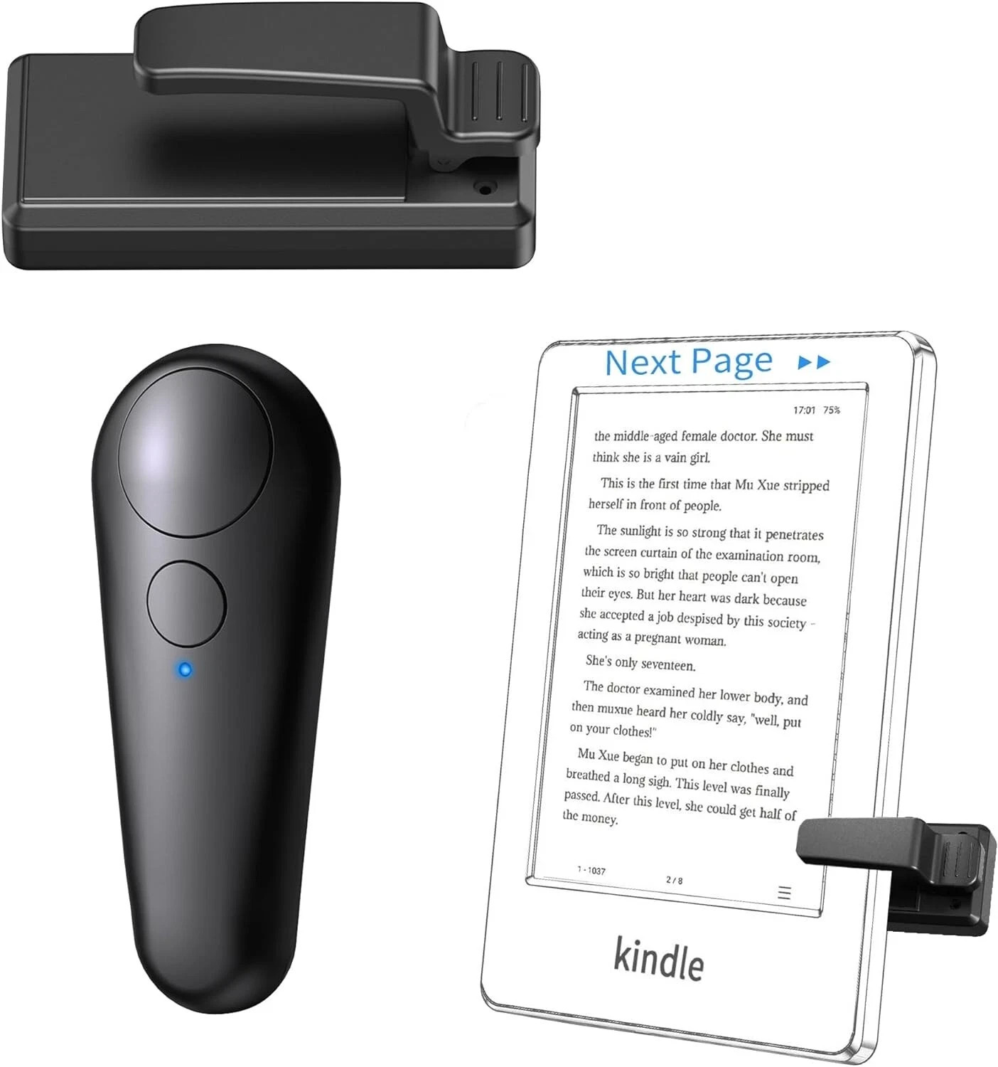 RF Remote Control Page Turner for Kindle Paperwhite Android iPhone Ipad Black