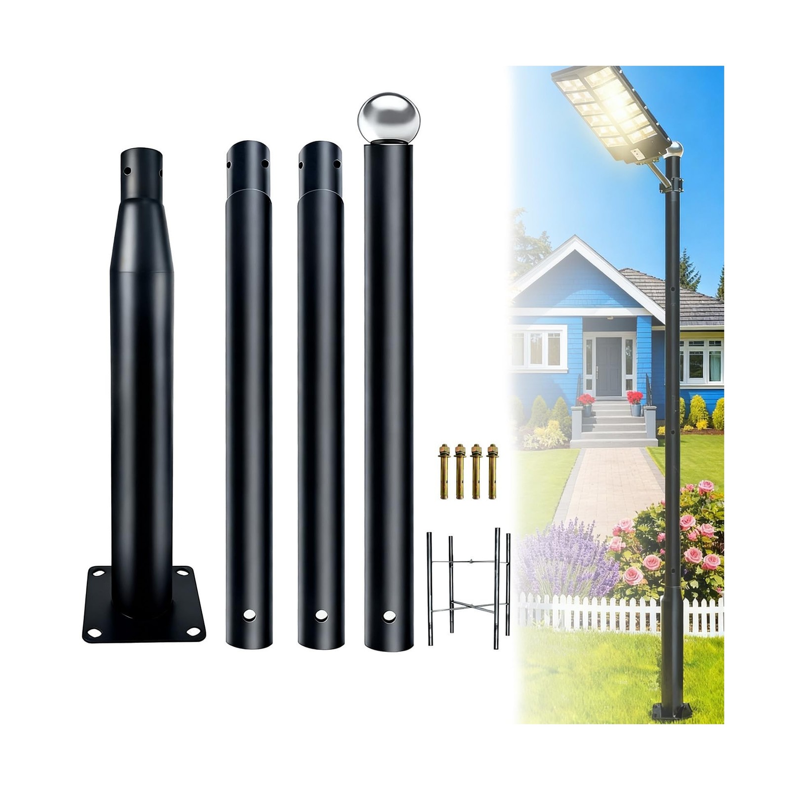 13ft Streetlight Pole, Black Galvanized Steel Outdoor Adjustable Light Column...