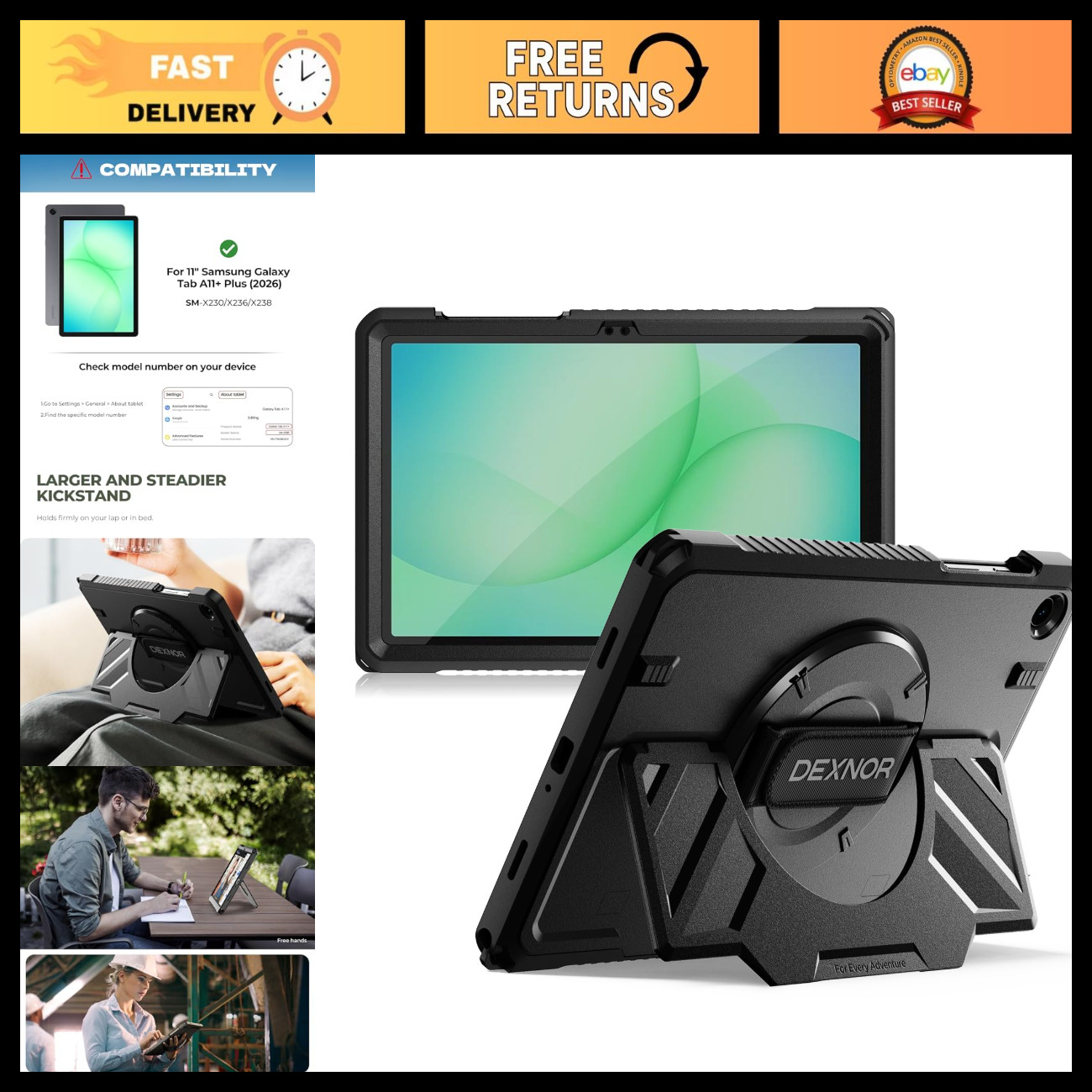 Rugged Case for Samsung Galaxy Tab A 11" - Extra-Wide Stand, Shockproof & Durabl