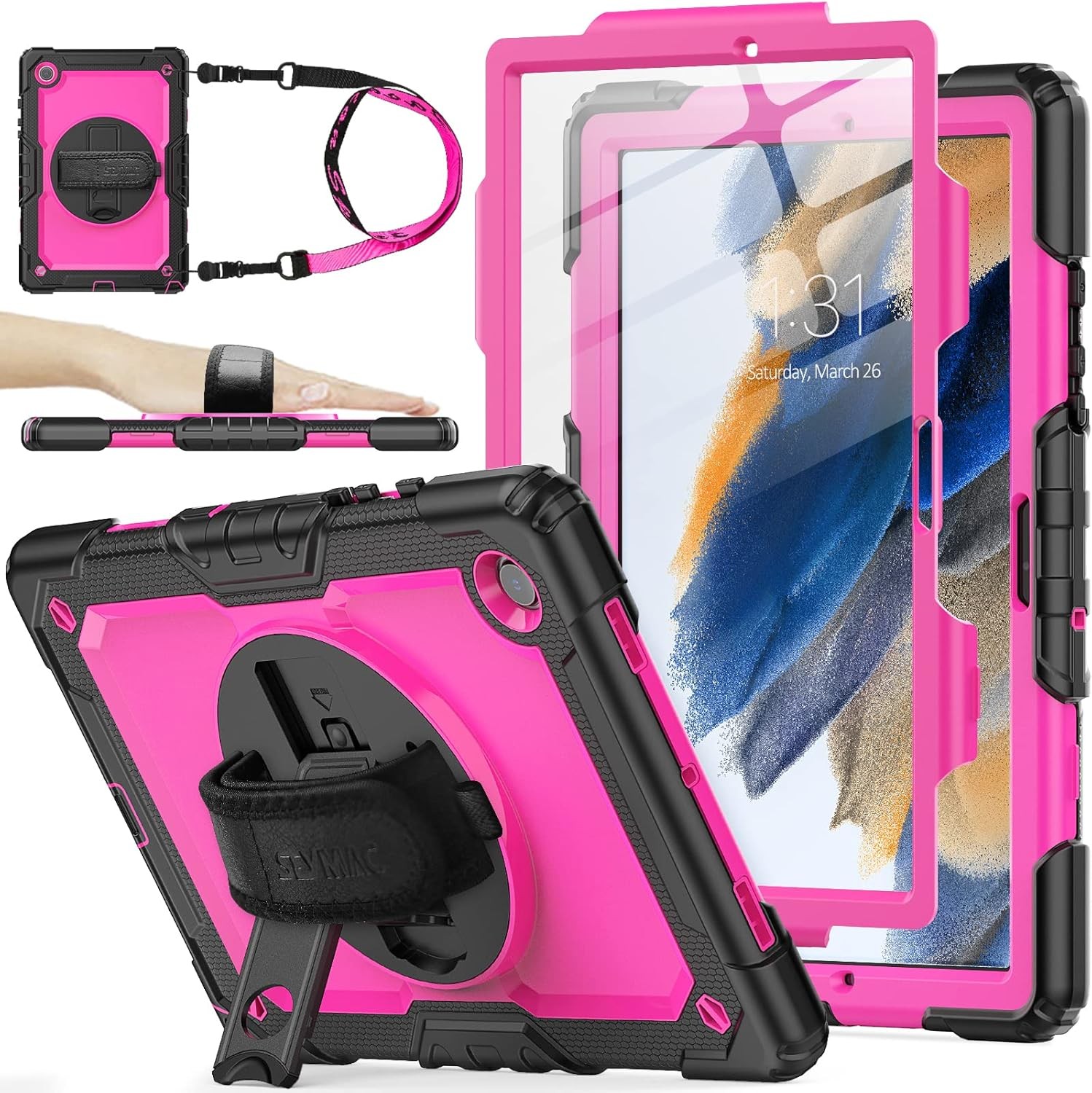 Full-Body Drop Protection Case for Samsung Galaxy Tab A8 10.5'' with Stand, Pink
