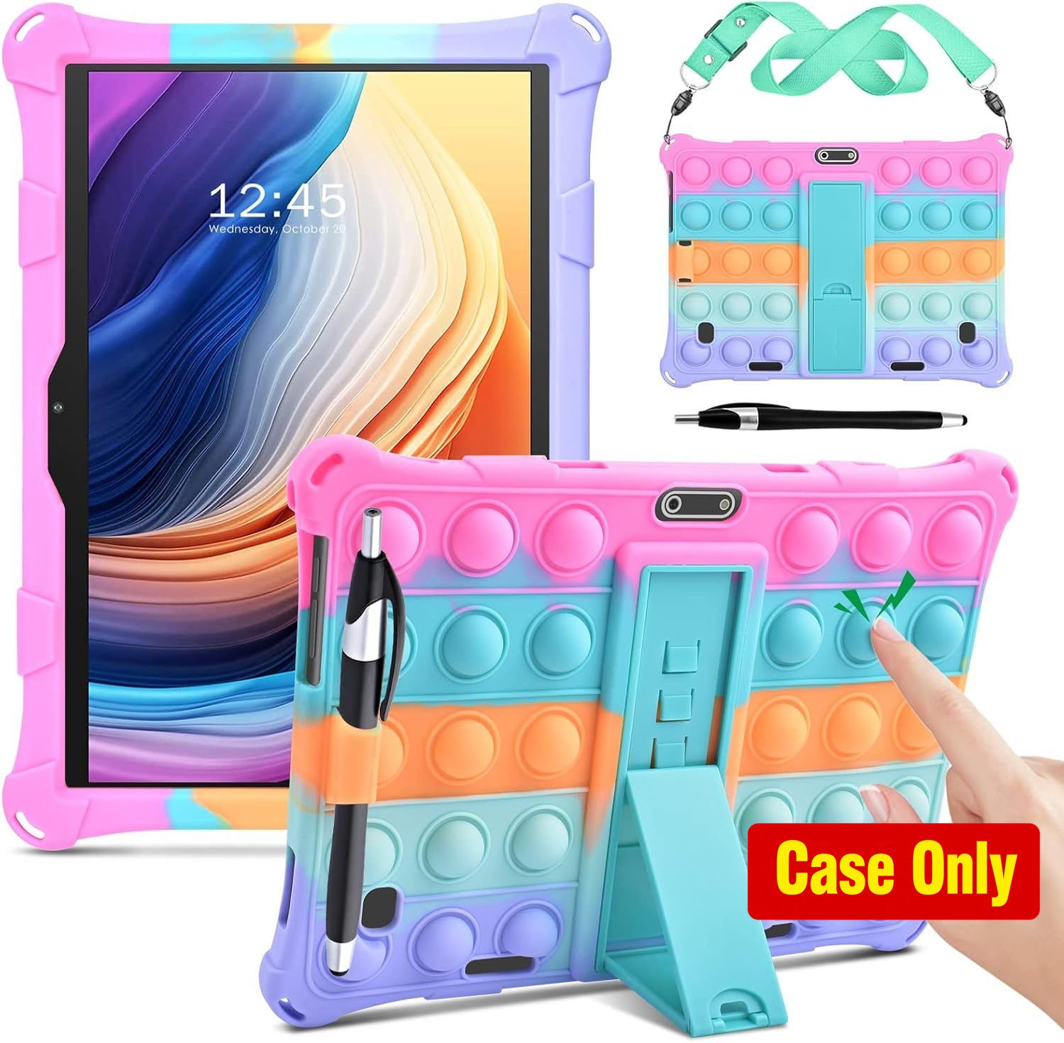 Case for 10.1 inch Tablet, Multi-Angle Stand, Rainbow Silicone Cover