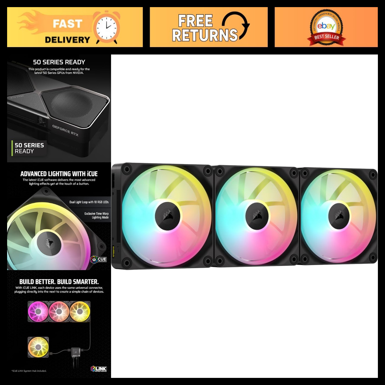 RGB 120mm PWM Fans Triple Pack - High-Performance Cooling, Quiet Operation, Blac