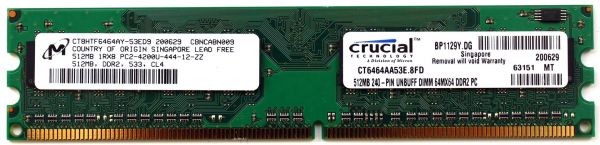 Memory, ct8htf6464ay-53ed9 512mb 1rx8 pc2-4200u-444-12-zz 512mb, ddr2, 533, cl4