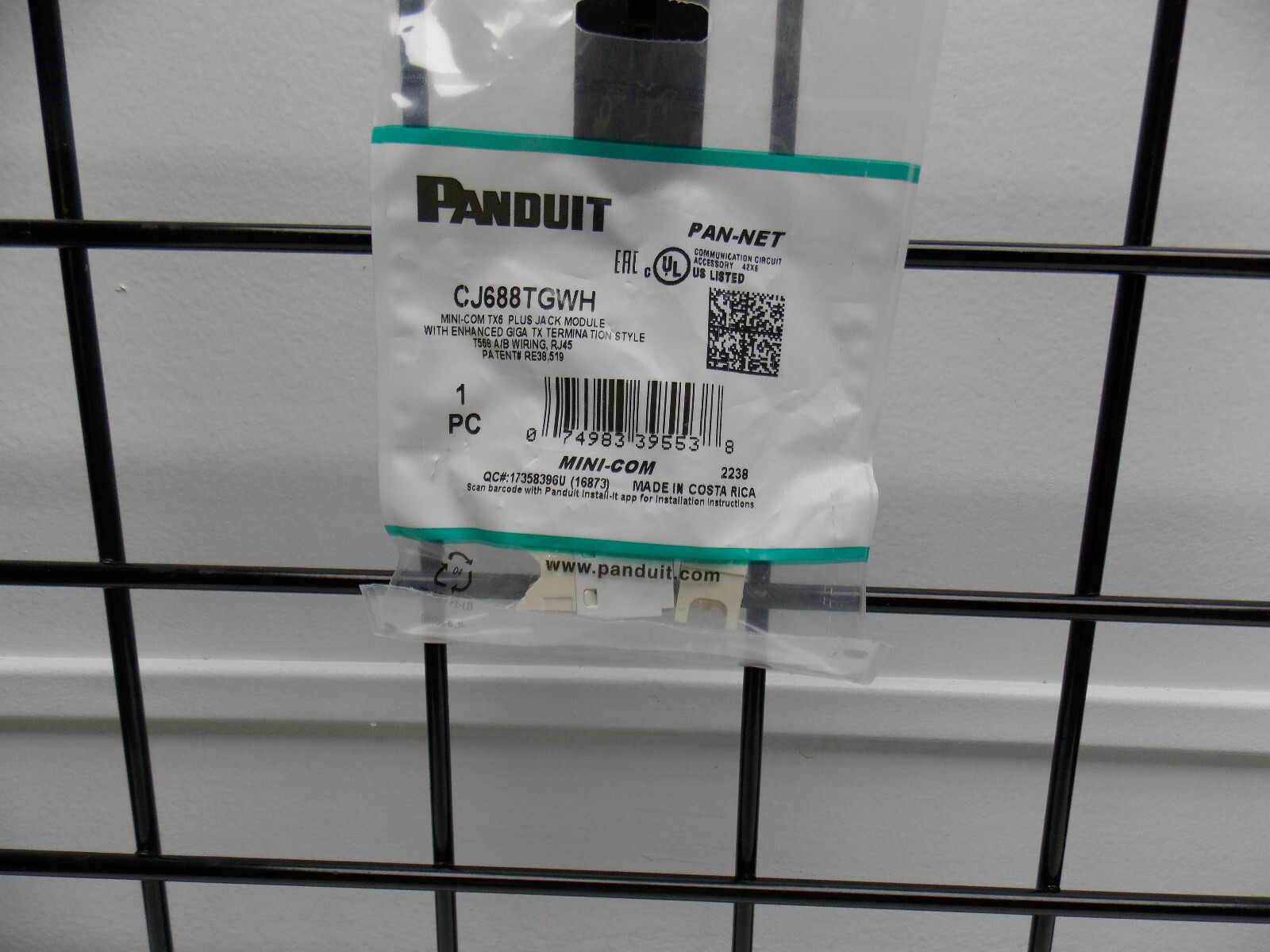 PANDUIT CJ688TGWH Mini-Com UTP RJ45 Cat 6 TG Jack Module White