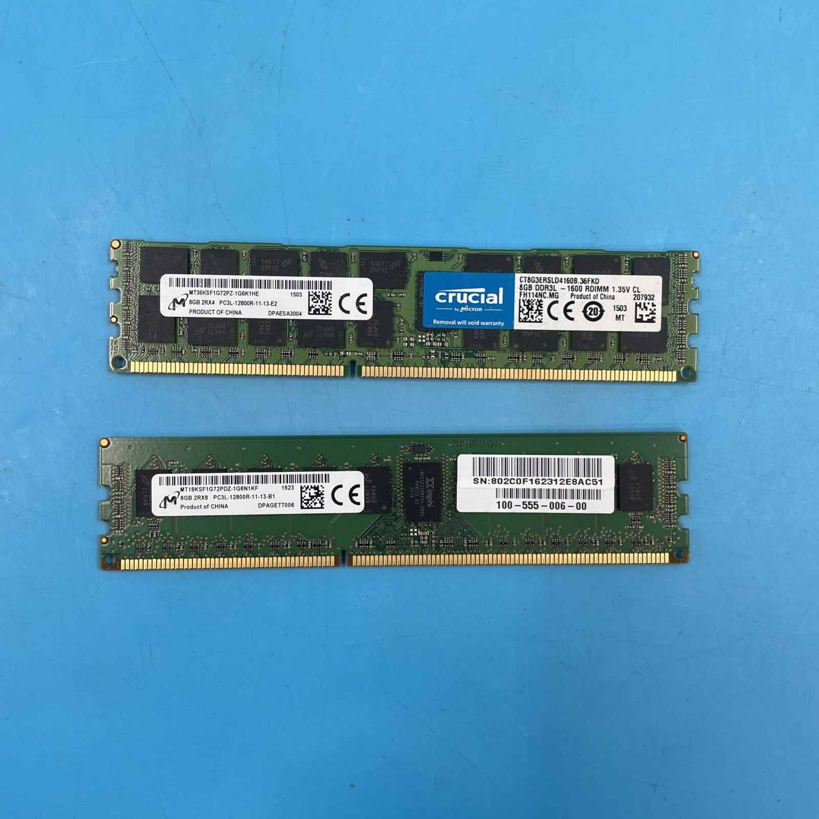 (LOT OF 7) Micron 8GB PC3L-12800R DDR3L-1600 *MIXED RANK* RDIMM Server RAM