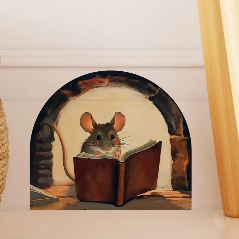 1pc 3d Personalised Mouse Sticker - Reading Theme, White Mouse & Flower Mouse