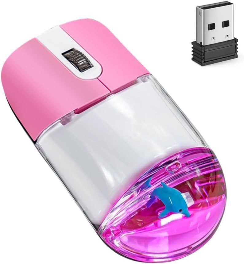 Frutiger Aero Aqua Mouse - Clear Pink USB-C Rechargeable Wireless Mouse Cute