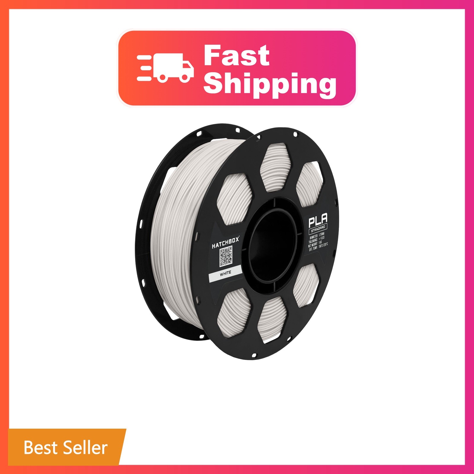 HATCHBOX 1.75mm White PLA 3D Printer Filament, 1 KG Spool, Dimensional Accura...