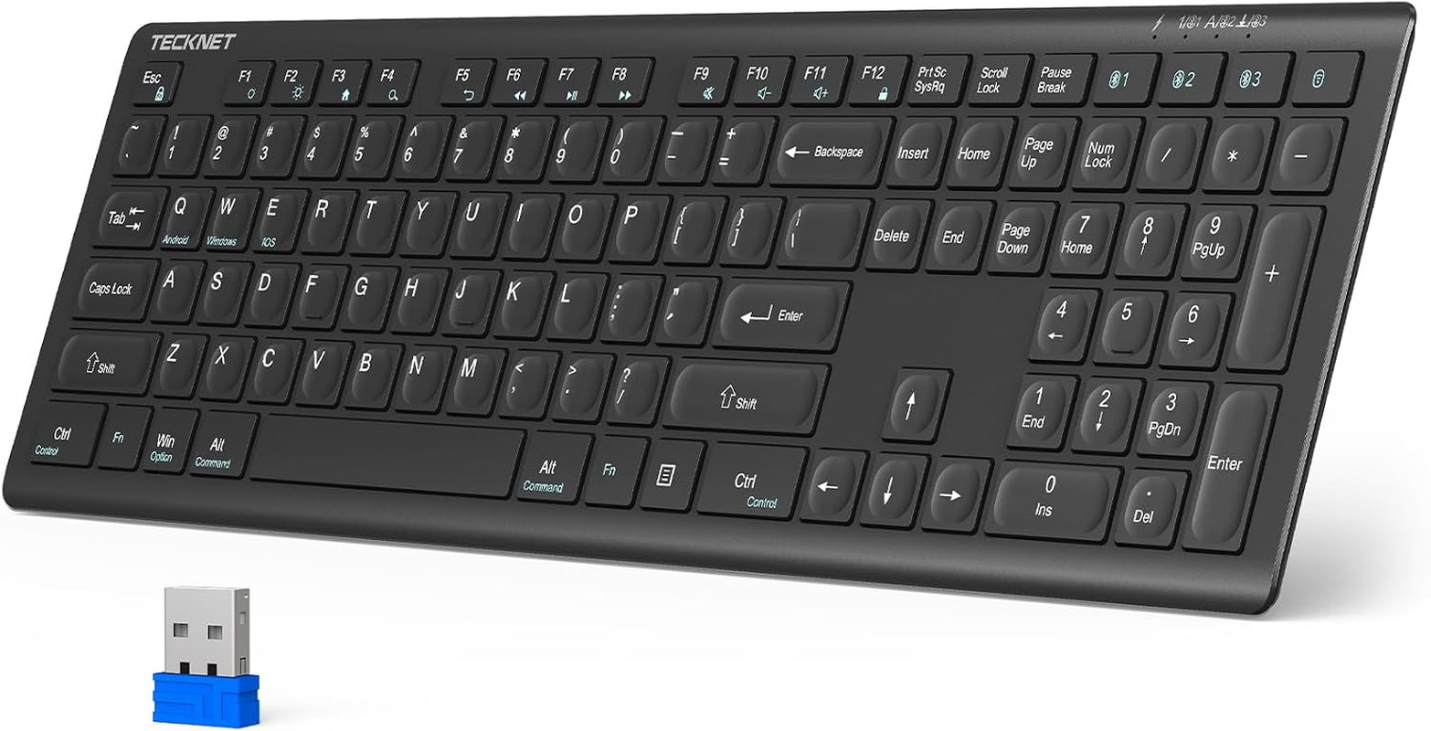 TECKNET Bluetooth Keyboard Rechargeable, 4-Device (2.4G+BT) Wireless Keyboard, F