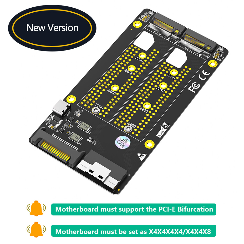 Dual 2X M.2 NVME SSD to Slimline SFF-8654 8X Adapter (PCIe Bifurcation