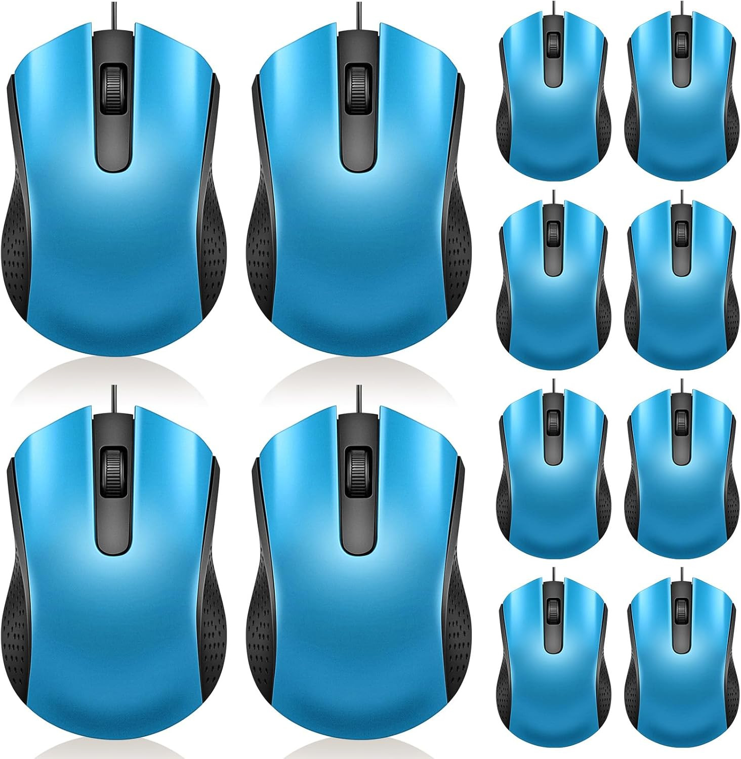 12 Pcs Light Blue Wired Computer Mouse Bulk Cord USB Computer Mice Ergonomic Wir