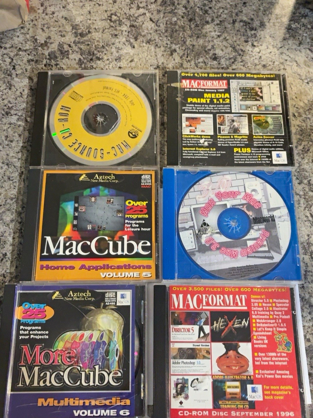 Vintage Macintosh Software CD-ROM Lot – MacCube, MacFormat & MacWorld – 6 CDs