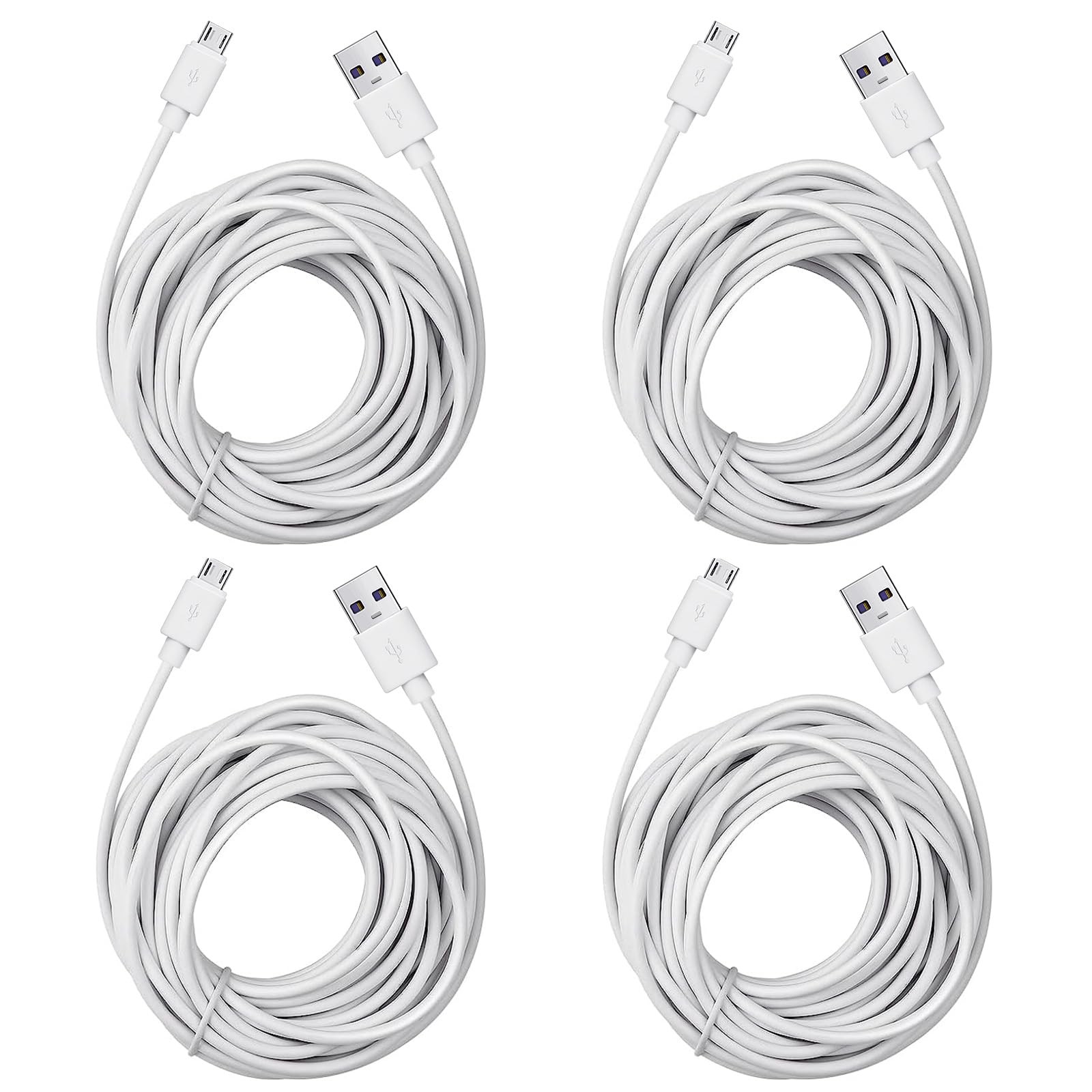 Smays 4-Pack 25ft Security Camera Micro USB Extension Cable 25 Feet, White 