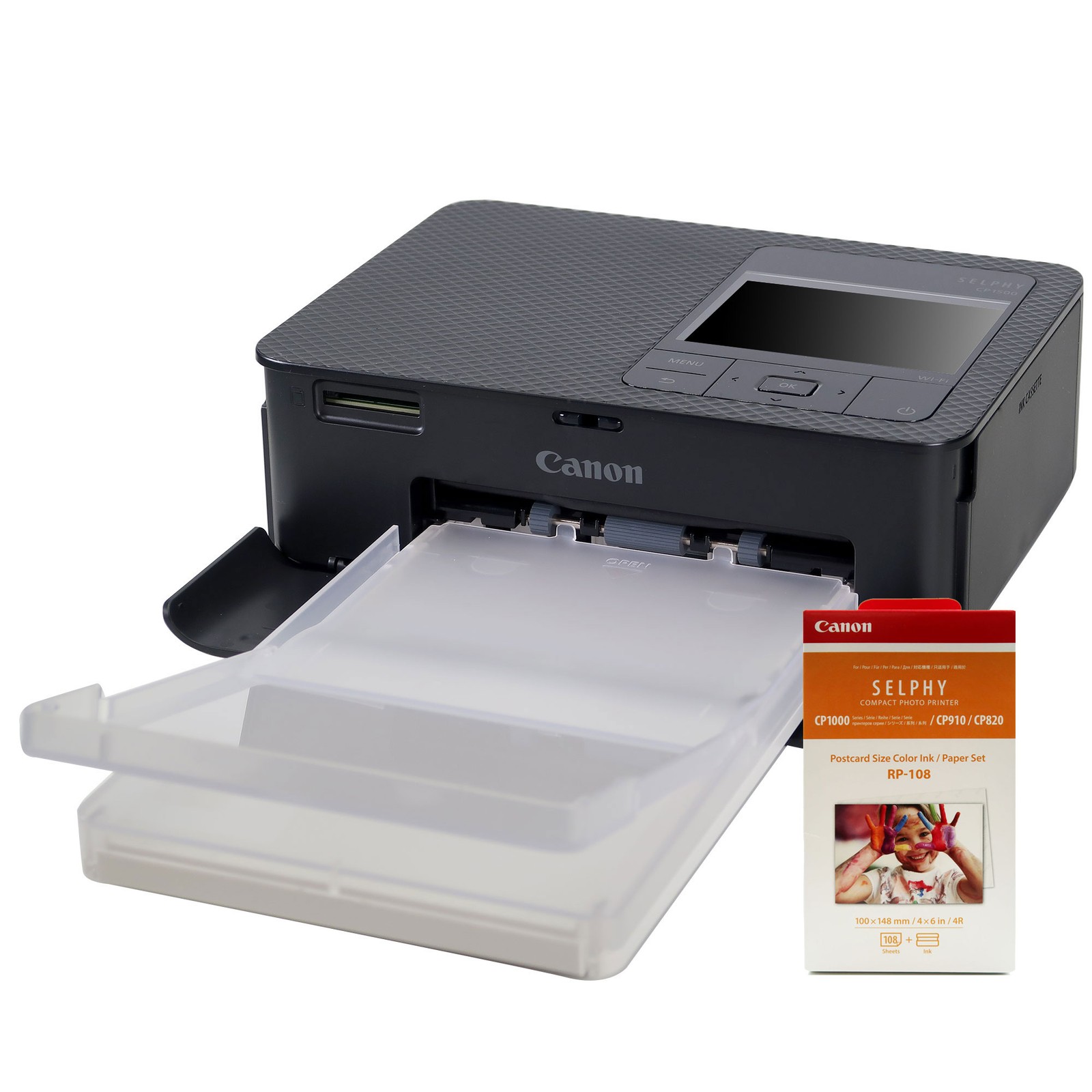 Canon SELPHY CP1500 Compact Photo Printer Black + RP-108 High-Capacity Color Ink