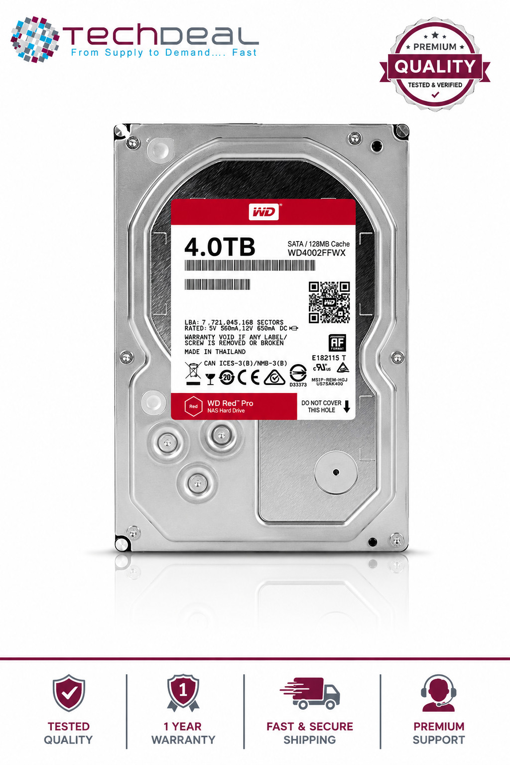 Western Digital Red Pro WD4002FFWX 4TB 7200 RPM 64MB Cache SATA 6.0Gb/s 3.5"