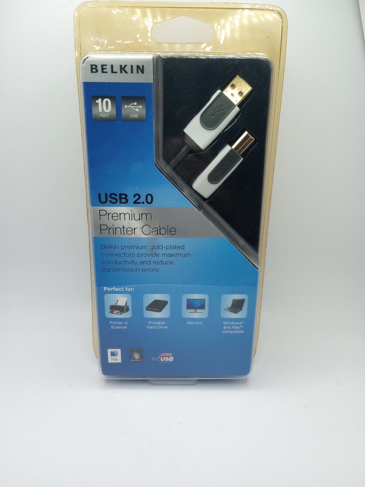 #S) Belkin USB 2.0 Premium 6 Ft Printer Cable Gold Plated Connectors & Belkin 