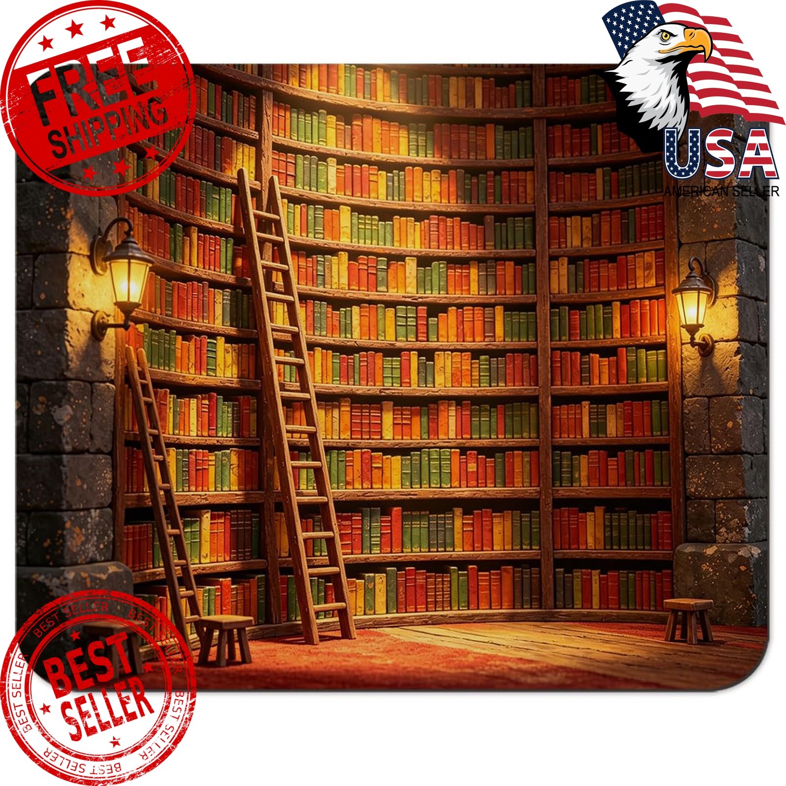 Cozy Old Library Bookshelf Mouse Pad 9.5" x 7.9", Wizarding World Vintage Boo...