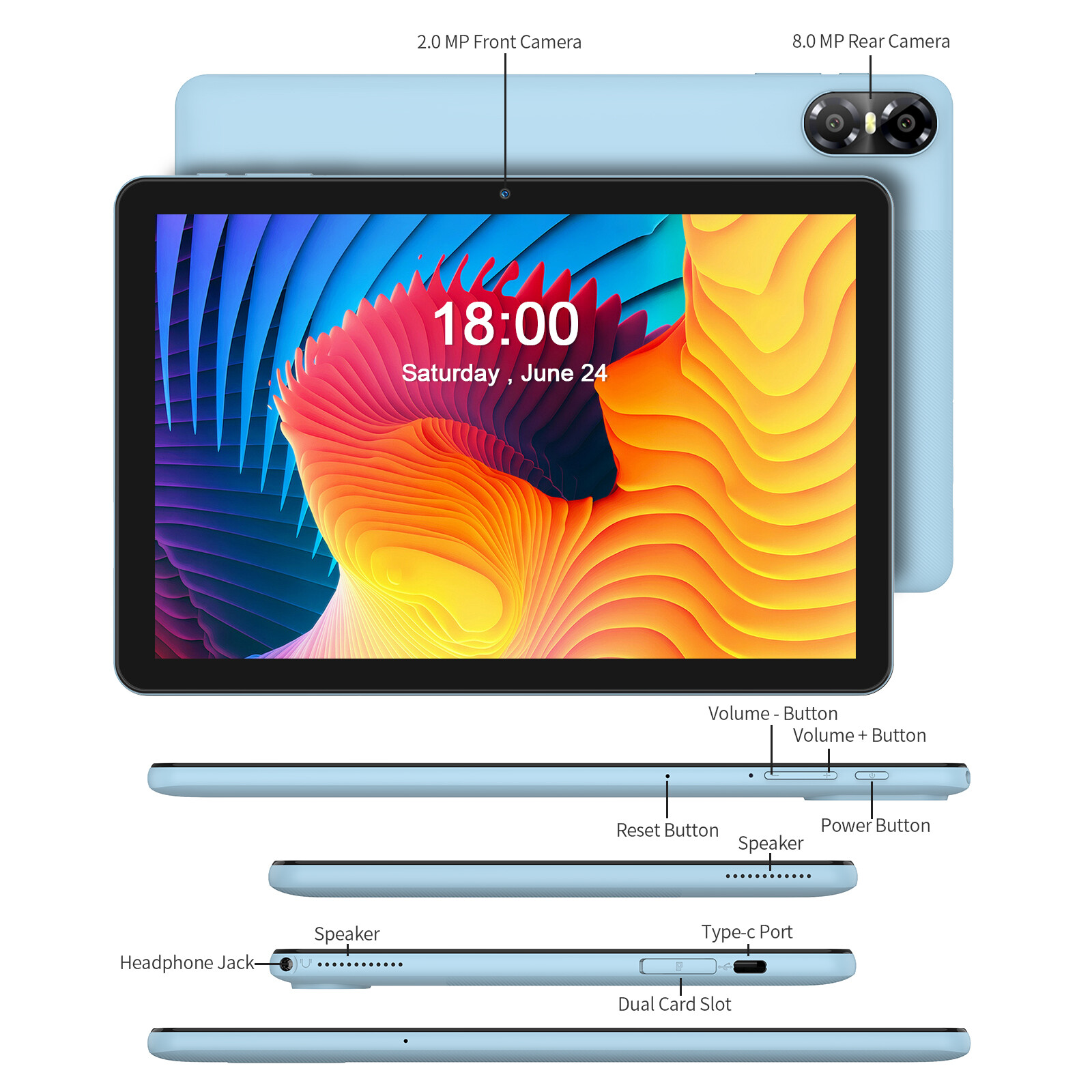 PRITOM Android 13 Tablet 10 inch Tablet Octa-Core 5G WiFi 8(4+4)GB RAM 64GB ROM