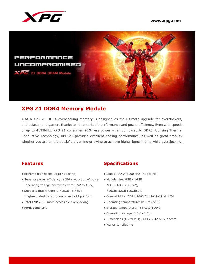ADATA XPG Z1 64 GB PC4-25600 DDR4 Memory Ram Kit