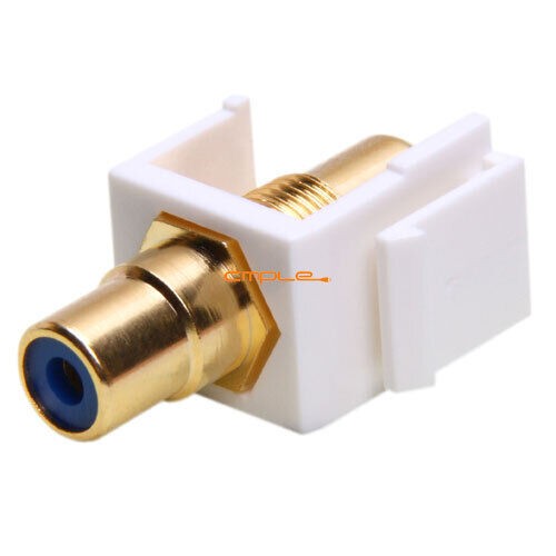 RCA Keystone Jack Modular Insert Female to Female Coupler White w/ Blue Center
