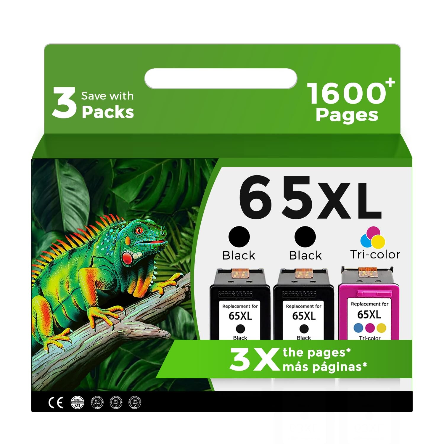 Ink Cartridge Black Combo Pack Replacement for HP 65 XL