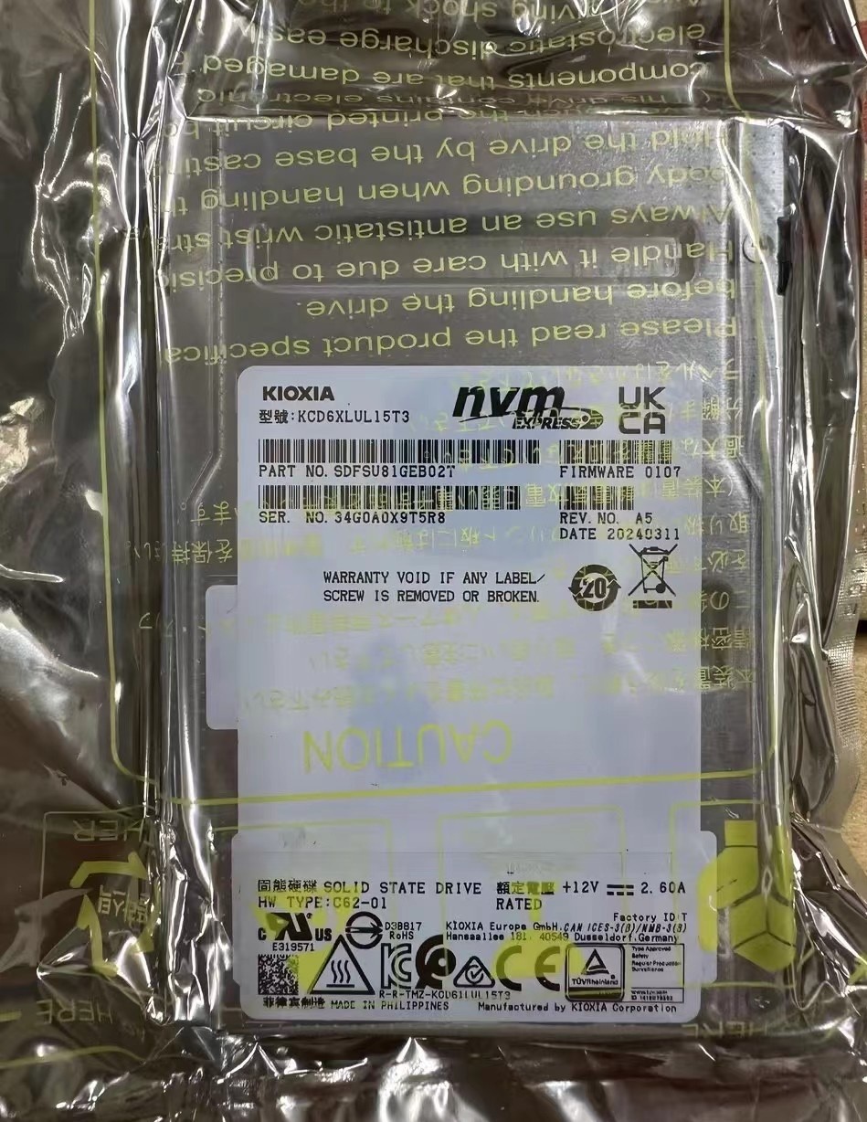 KIOXIA CD6 15.36TB SSD 2.5" PCIe NVME Enterprise Solid State Drive KCD6XLUL15T3