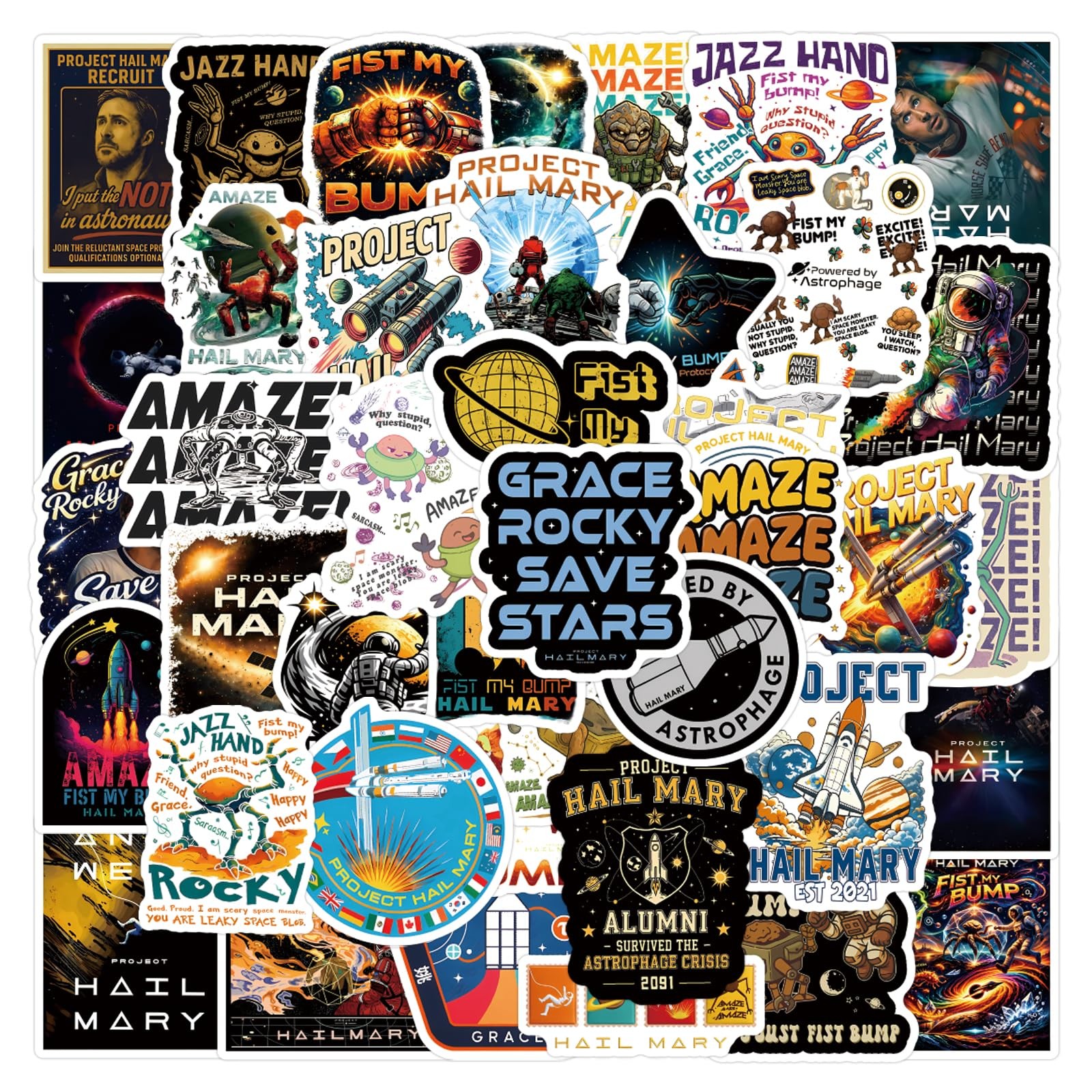 55PCS Project Stickers for Hail Mary Fans, Aamze Merch 2*3 inches, Colorful