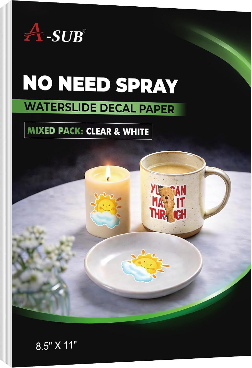 No Need Spray Waterslide Decal Paper Mixed Clear & White
