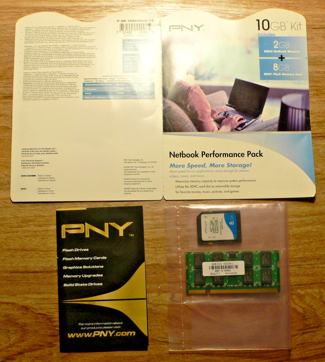 New PNY 2GB RAM DDR2 SODIMM Memory Upgrade Netbook Performance Kit + 8GB SD Card