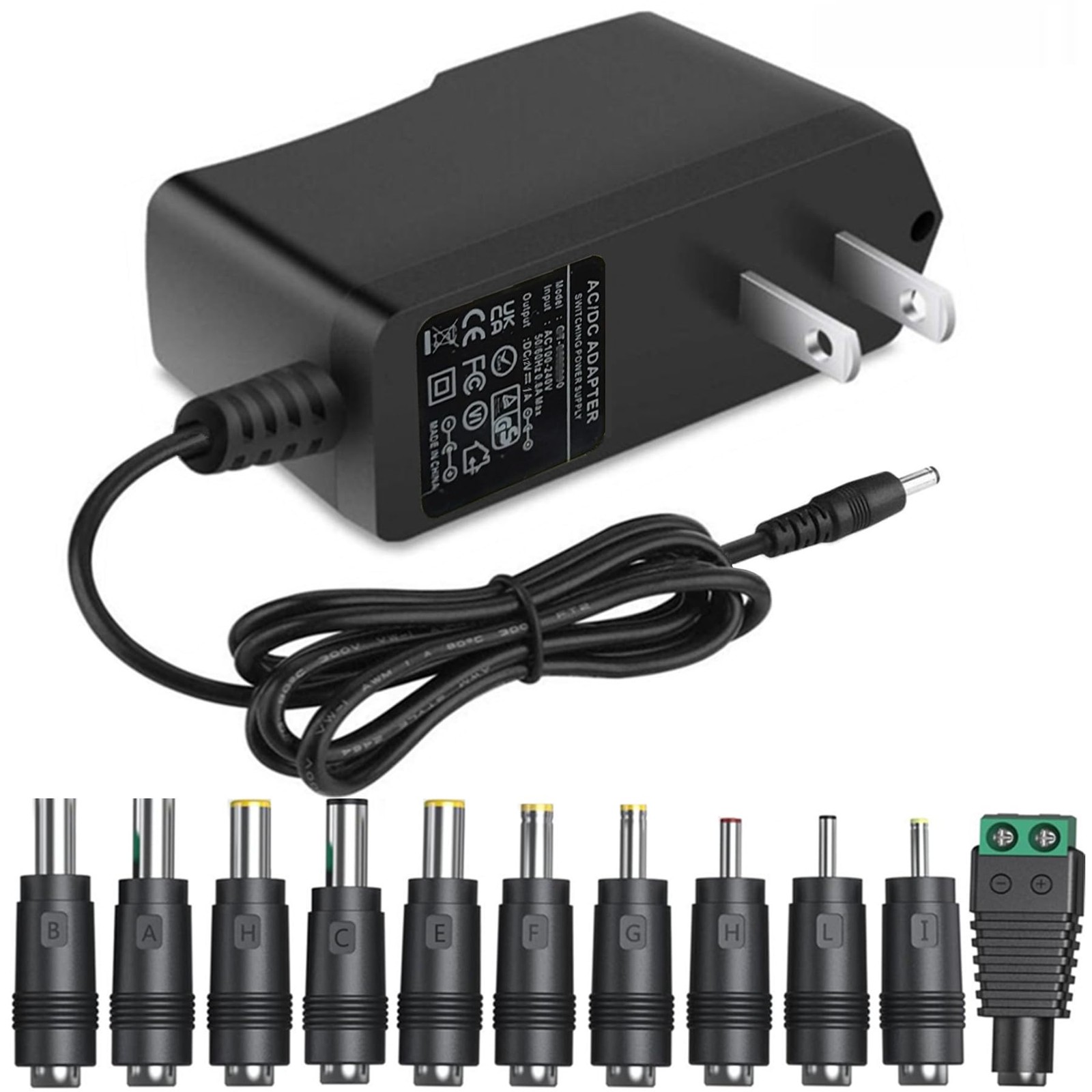 DC12V Power Supply 1A 12V AC Adapter with 11 Changeable DC Plug Tips...