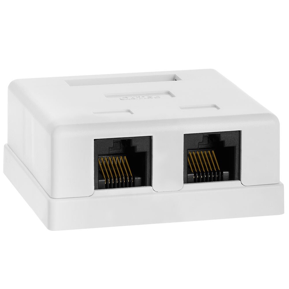 2 Port Cat5e RJ45 Ethernet LAN Network Surface Mount Box Adhesive White