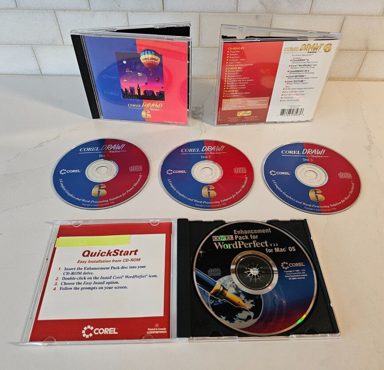 RARE VTG Corel Draw Suite 6 for Power Macintosh 1996 3 CDs & Bonus WordPerfect