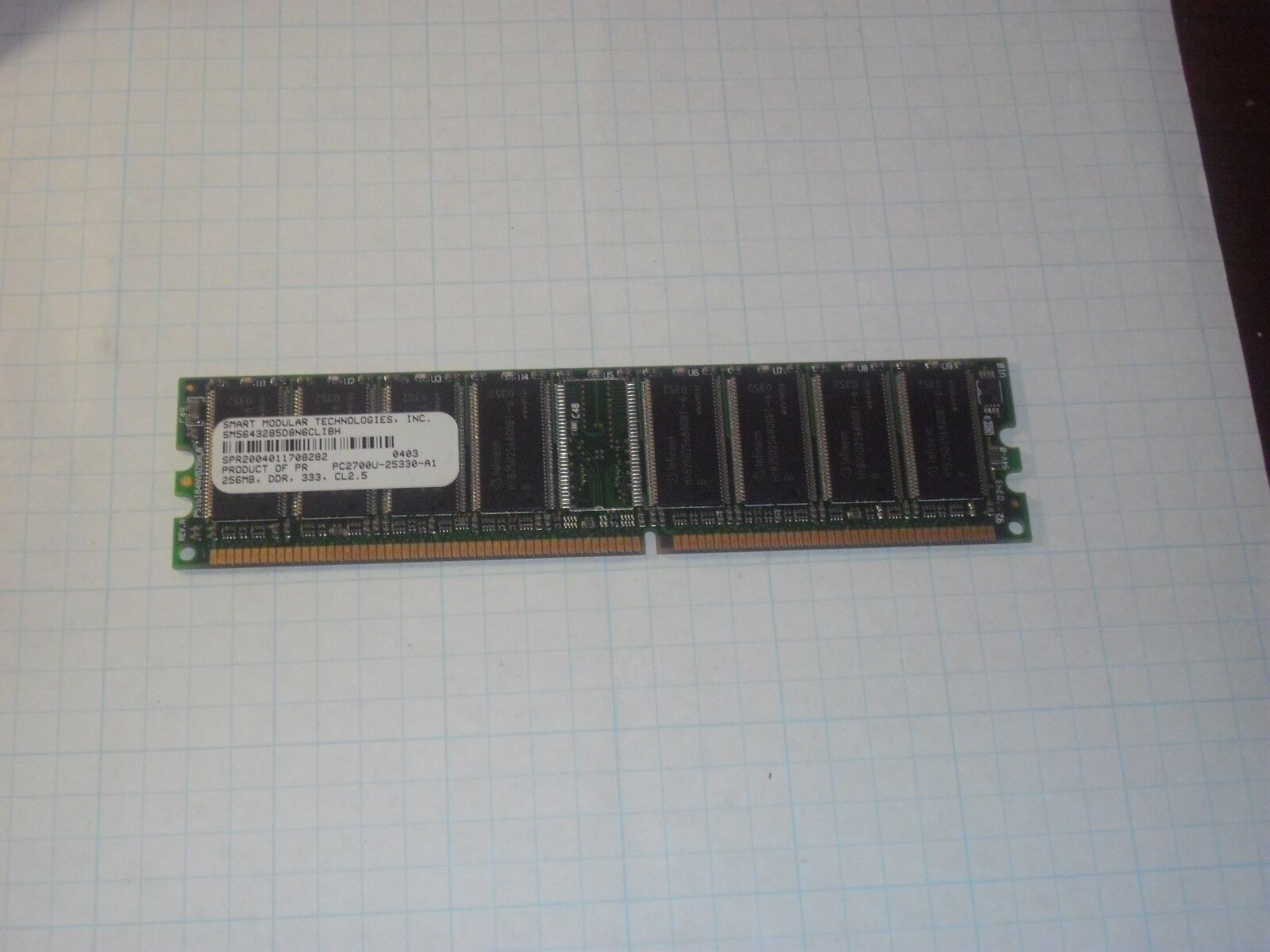 Smart Modular Tech 256 MB PC2700U RAM Module DDR-333 MHz, CL2.5, 184 Pin