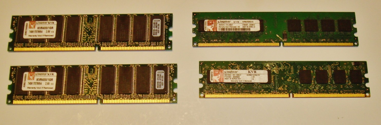 4GB 2x1GB PC-133 KINGSTON KVR667D2N5/1GB  + 2 x 1GB KVR400/1GB Memory SDRAM
