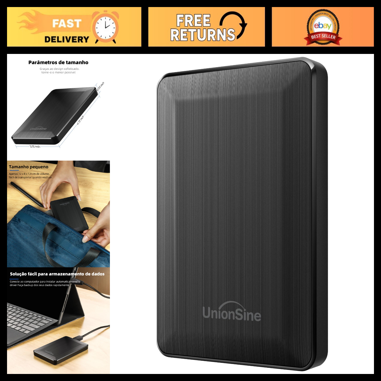 2.5" Portable External Hard Drive 1TB - Compact, Lightweight, USB 3.0, Black