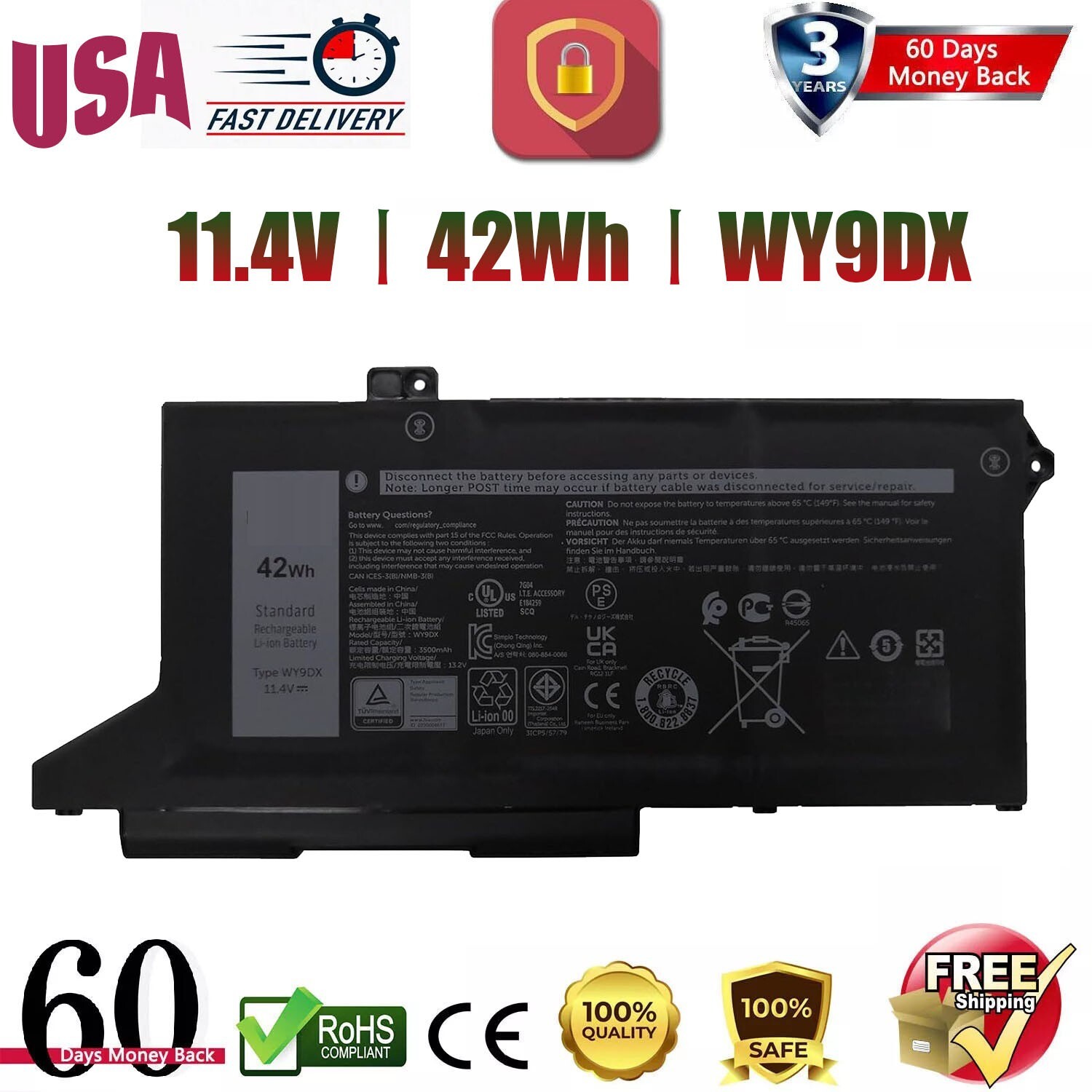 NEW GENIUNE Laptop Battery For DELL Latitude 5420 5520 42Wh Type WY9DX 0M3KCN