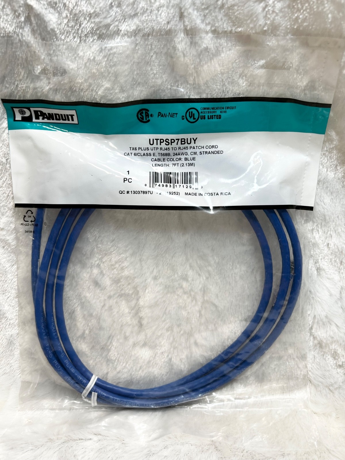 Panduit UTPSP7BUY Blue 7' TX6 PLUS UTP RJ45 TO RJ45 Patch Cord