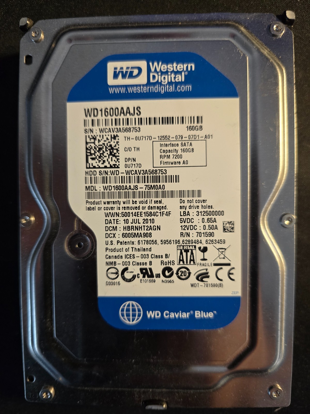 FIT For Western Digital WD1600AAJS 160GB7200RPM SATA 3.5"Desktop Hard Disk Drive