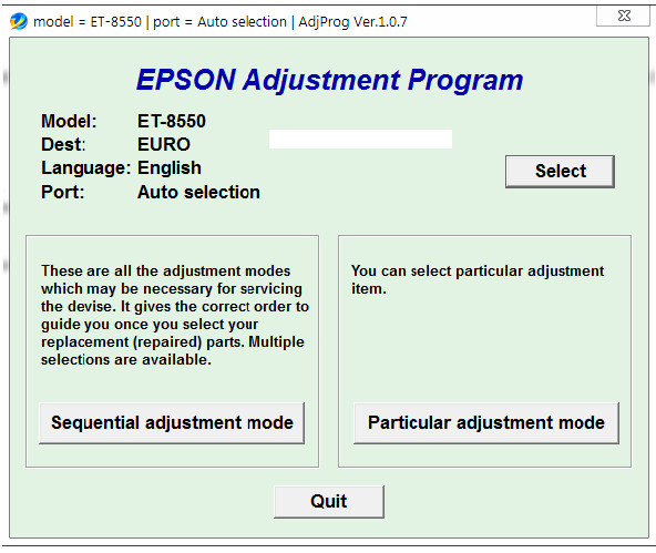 Epson ET-8550 Adjustment Service  Program Reset Software