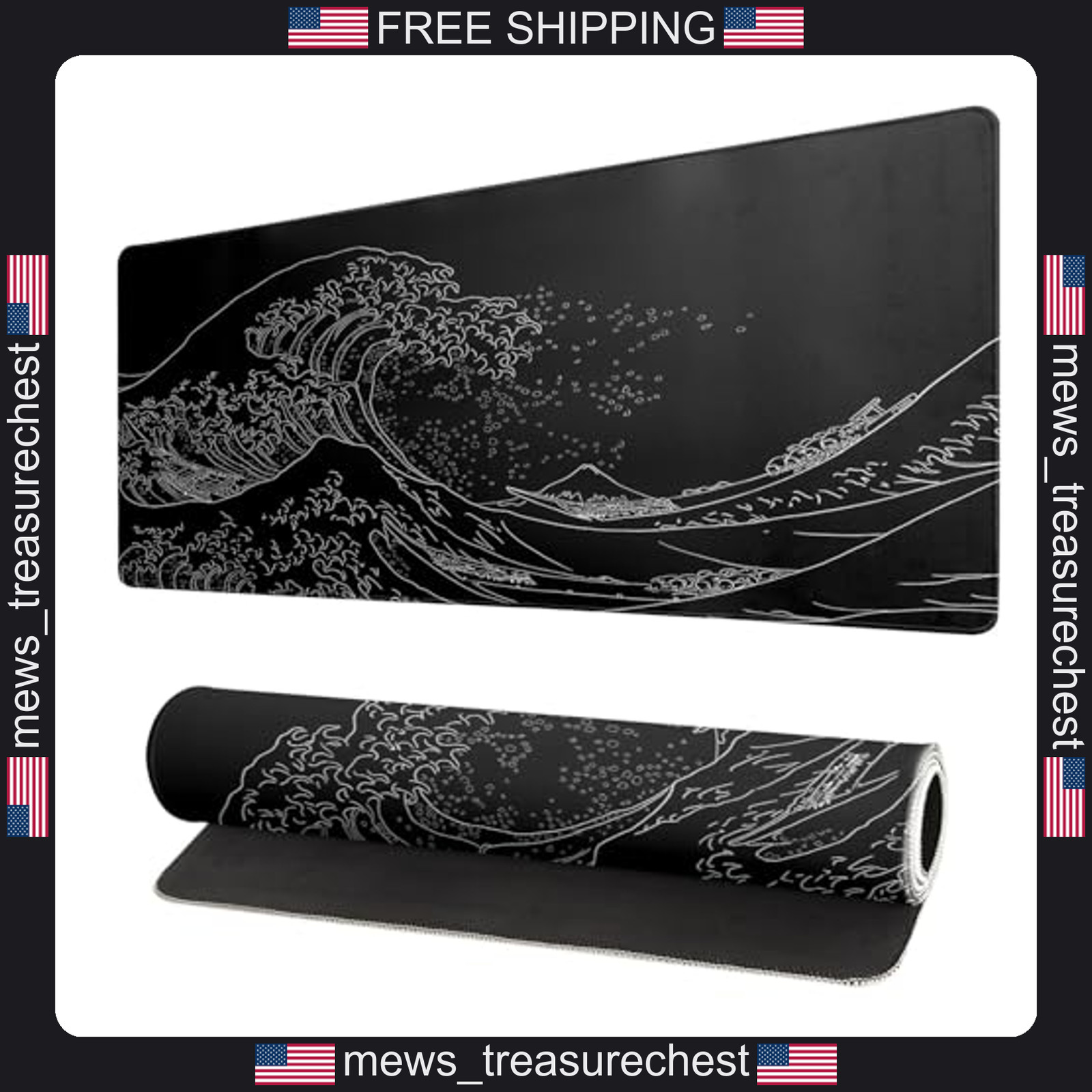 Japanese Large Mouse Pad Extended 11.8x31.5 Inch Gaming Desk Mat Black