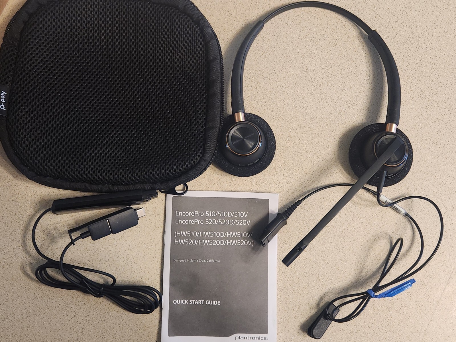 Plantronics EncorePro HW520 With Poly DA76 USB-A to USB-C Adapter Black TESTED