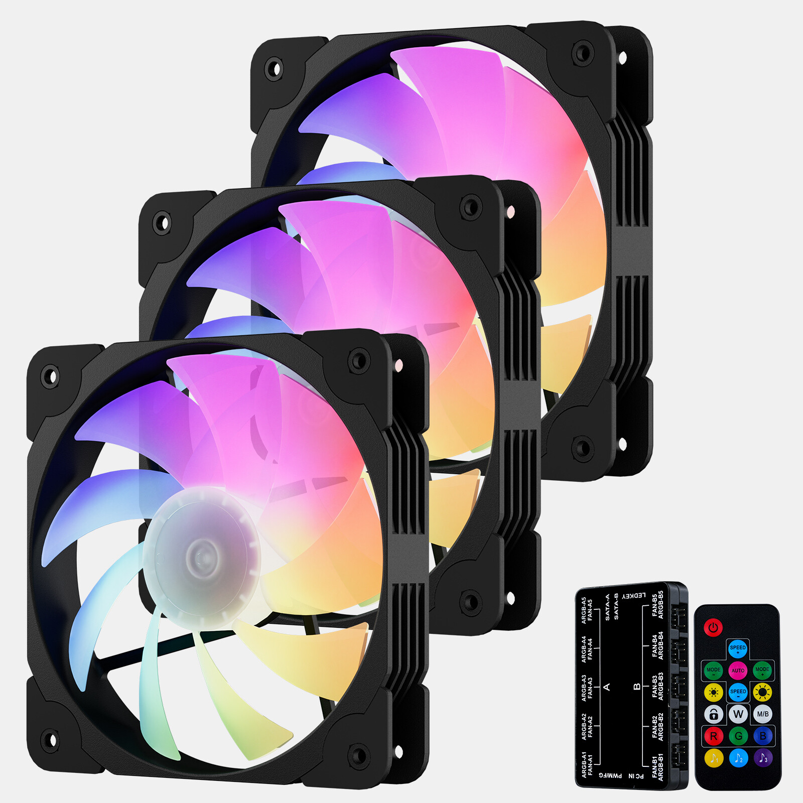 Vetroo SA-140 3-Pack Black 140mm ARGB & PWM LED PC Computer Case Cooling Fans
