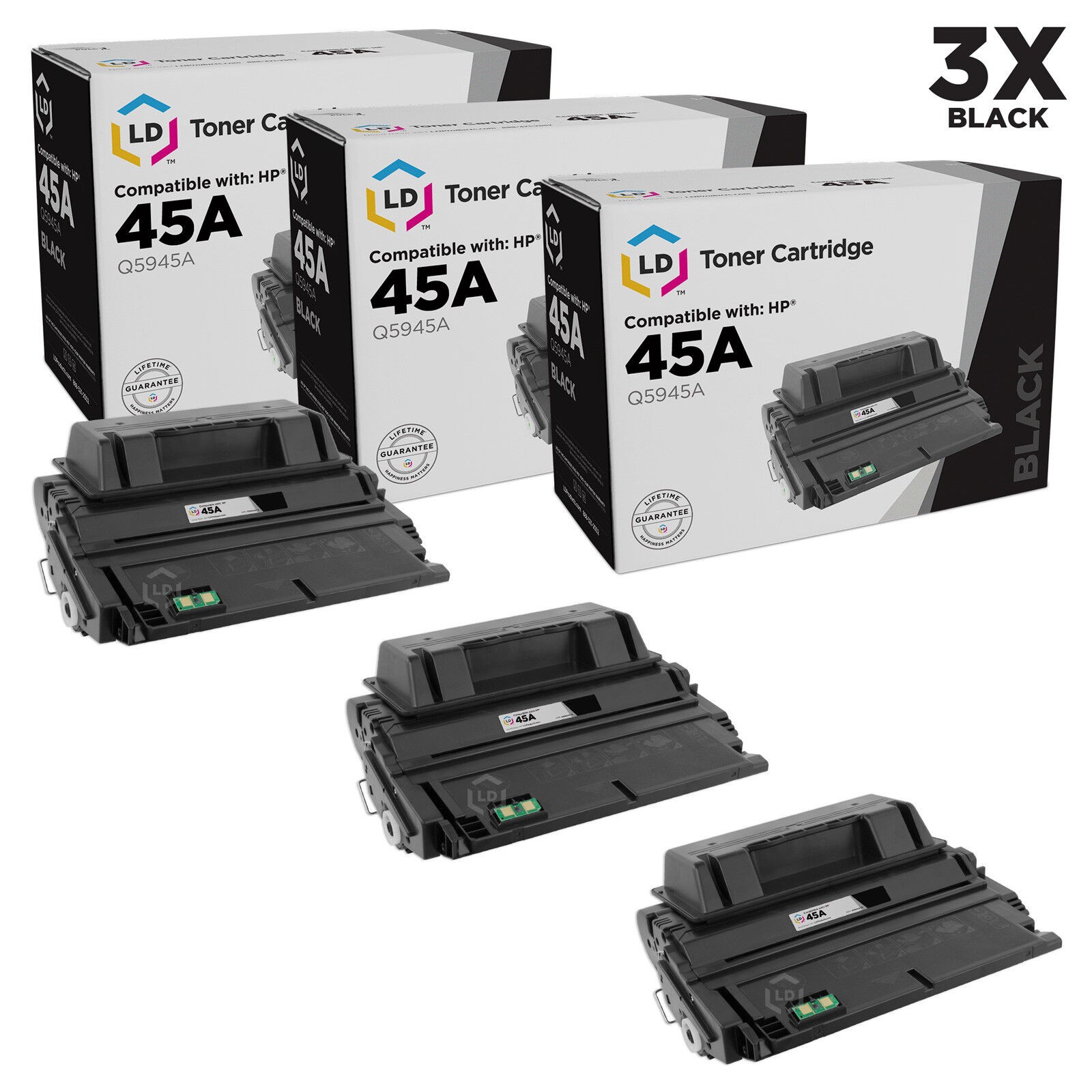 LD Compatible Replacements for HP 45A / Q5945A 3PK Black Toner Cartridges