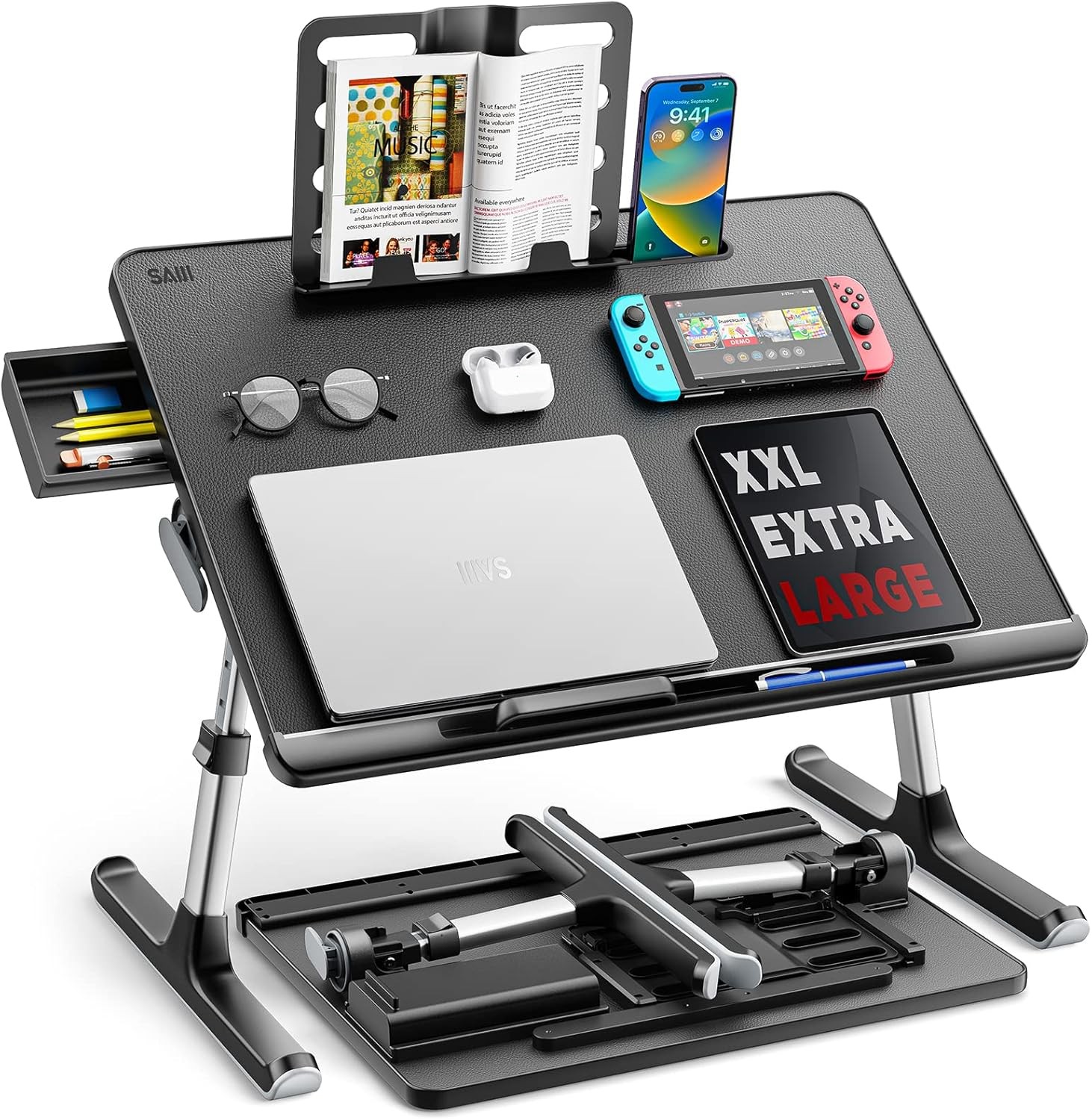 Laptop Bed Tray Table, SAIJI Extra Large Adjustable Laptop Table (Black)